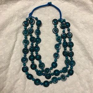 Blue wooden bead layered necklace